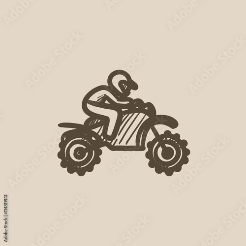 Man riding motocross bike sketch icon.