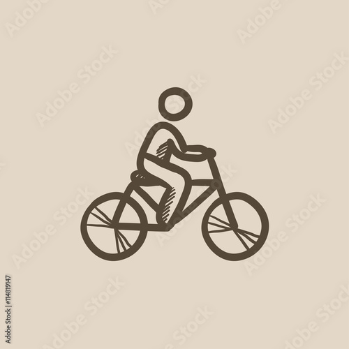 Man riding bike sketch icon.