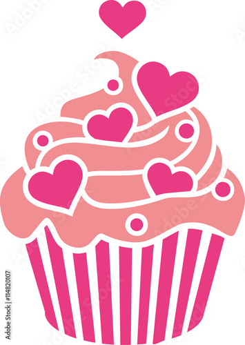 Cupcake with pink hearts on cream