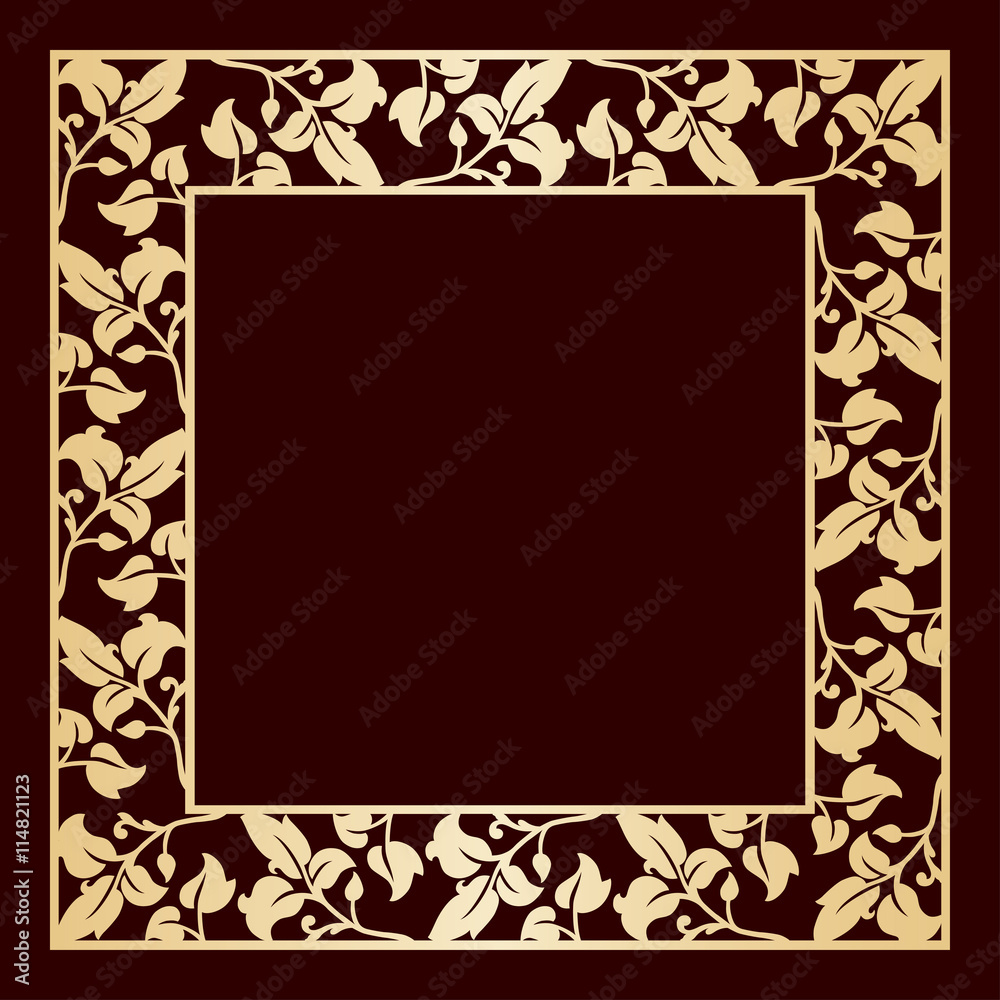 Openwork golden frame with leaves.