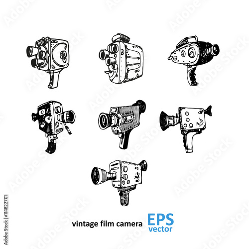 Vintage video camera drawing on a white background
