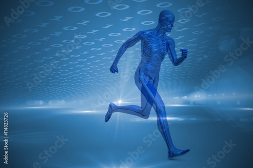 Composite image of blue character running © vectorfusionart