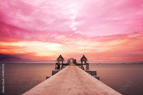 Long exposure, colorful landscape pier at Jittapawan temple in Thailand
