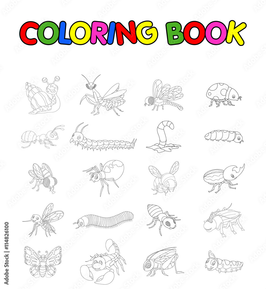 coloring book with collection of insects