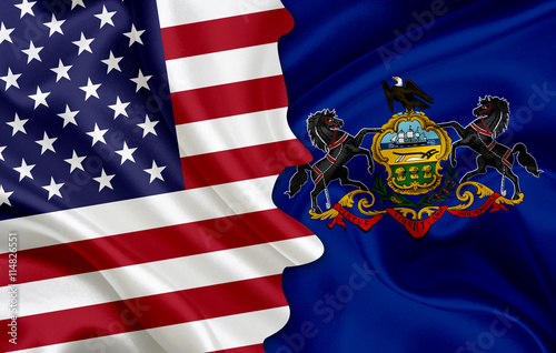 Flag of USA and flag of the State of Pennsylvania