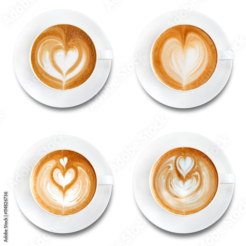 Latte art coffee isolated on white background