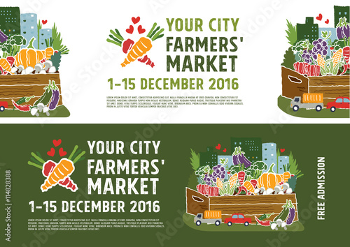 Farmers market banner concept, vector Illustration