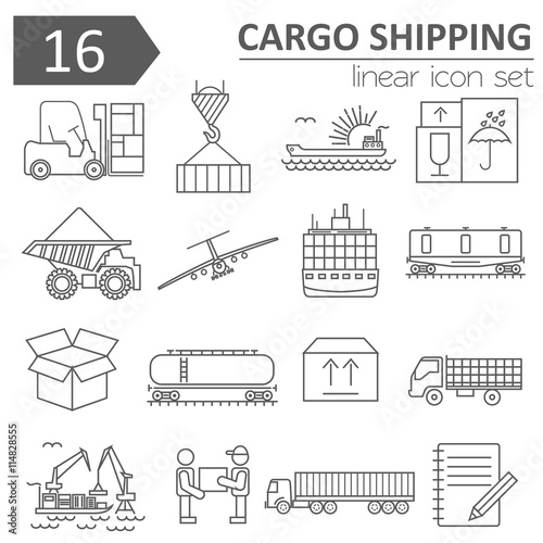 Cargo shipping deliveri icon set. Thin line design