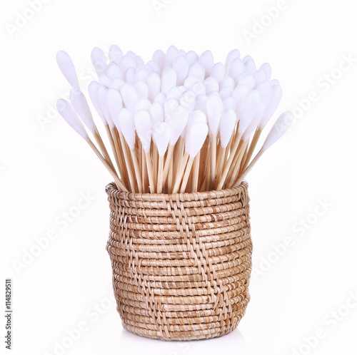 Cotton buds Wood on white background