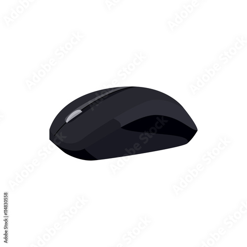 Black computer mouse icon in cartoon style on a white background