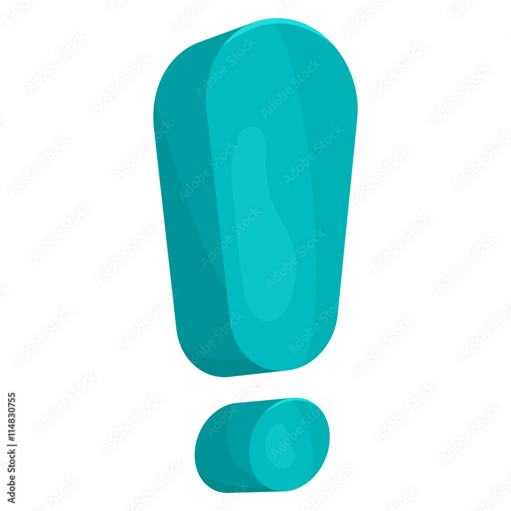 Blue exclamation mark icon in cartoon style on a white background Blue exclamation mark icon in cartoon style on a white background