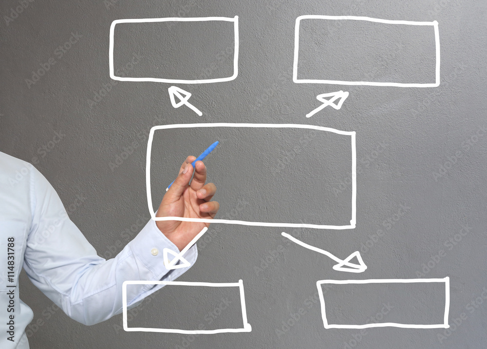 Hand of businessman drawing graphics a symbols geometric shapes