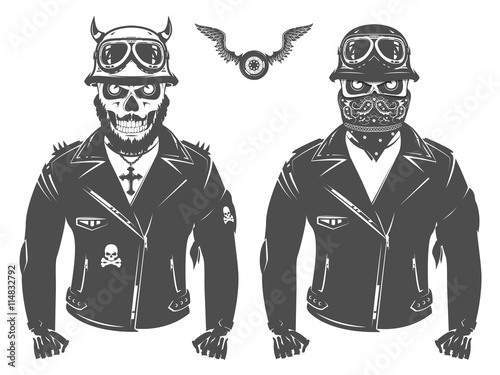 Set of motorcycle biker vintage style tattoo and print for t shirt
