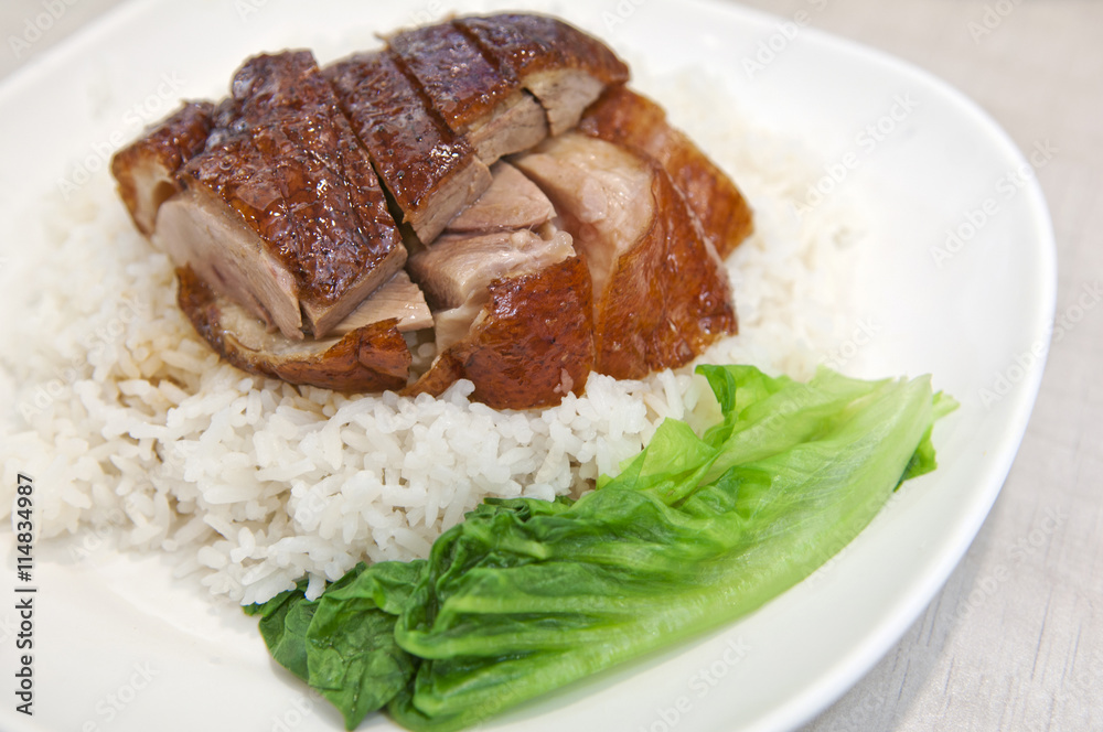 BBQ duck over steamed rice BBQ duck over steamed rice