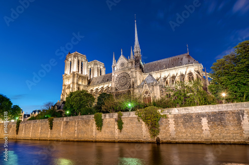 Notre-Dame and the River Seine in Paris at night