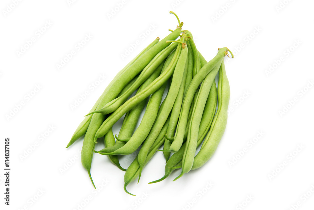 Few green french beans isolated on the white background Few green french beans isolated on the white background