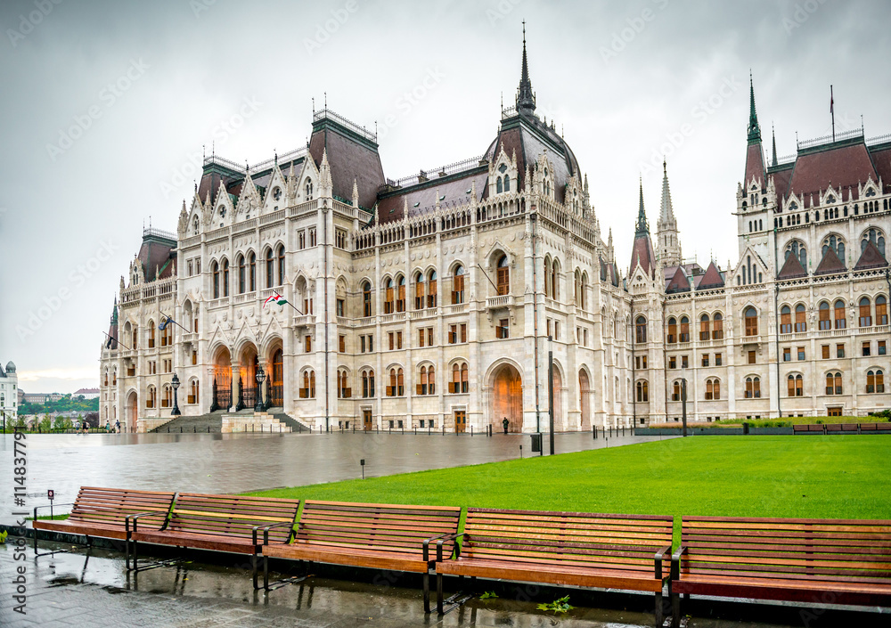 majestic view of The National Hungarian Parliament building entrance 