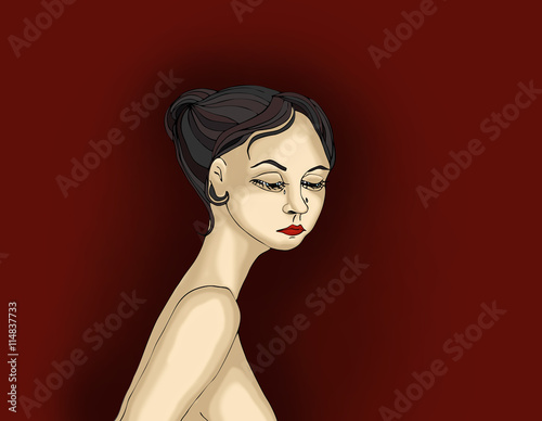 Sad beautiful girl crying and looking down. Portrait of a girl w