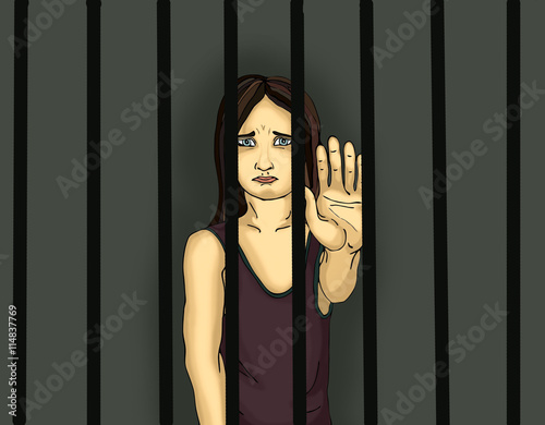 The child in prison. Children of criminals. Behind bars.Criminals