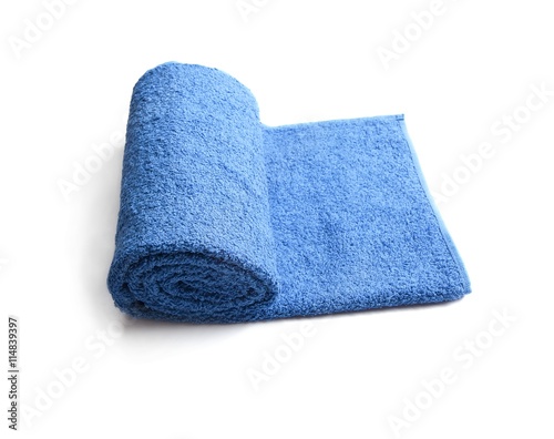 Blue towel isolated on white background