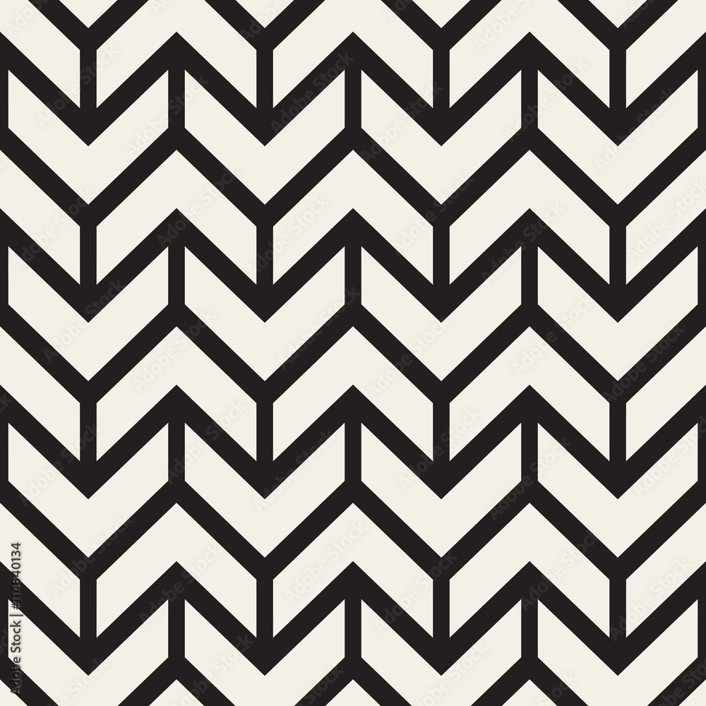 Vector Seamless Black And White Chevron ZigZag Lines Geometric Pattern