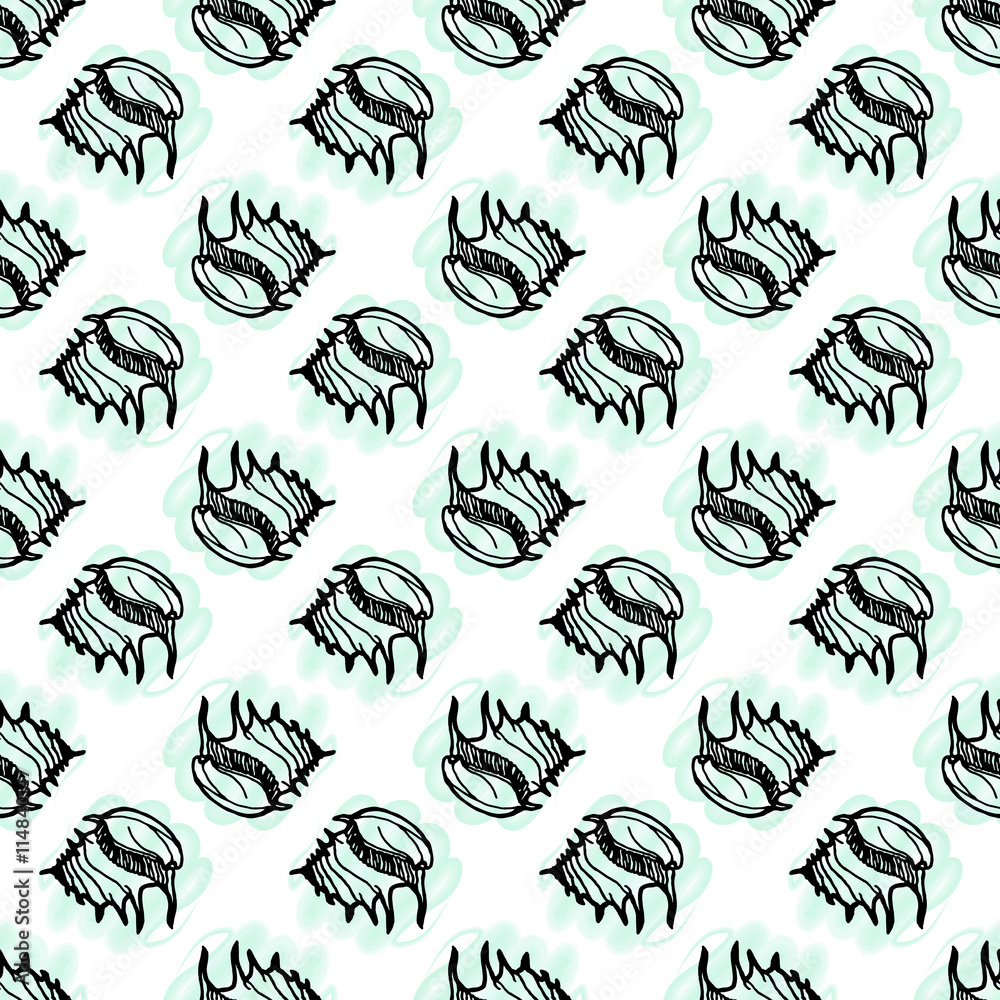 Doodles seashells background seamless pattern Doodles seashells background seamless pattern