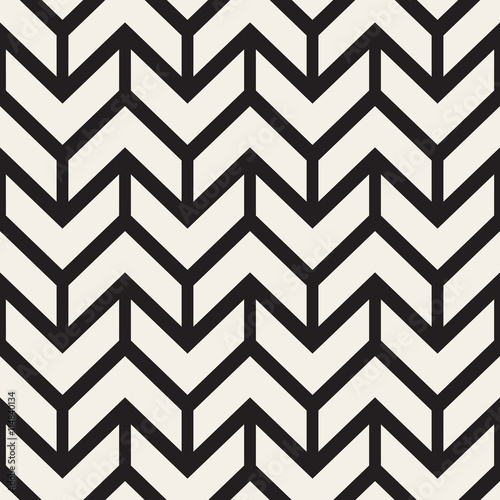 Vector Seamless Black And White Chevron ZigZag Lines Geometric Pattern photo