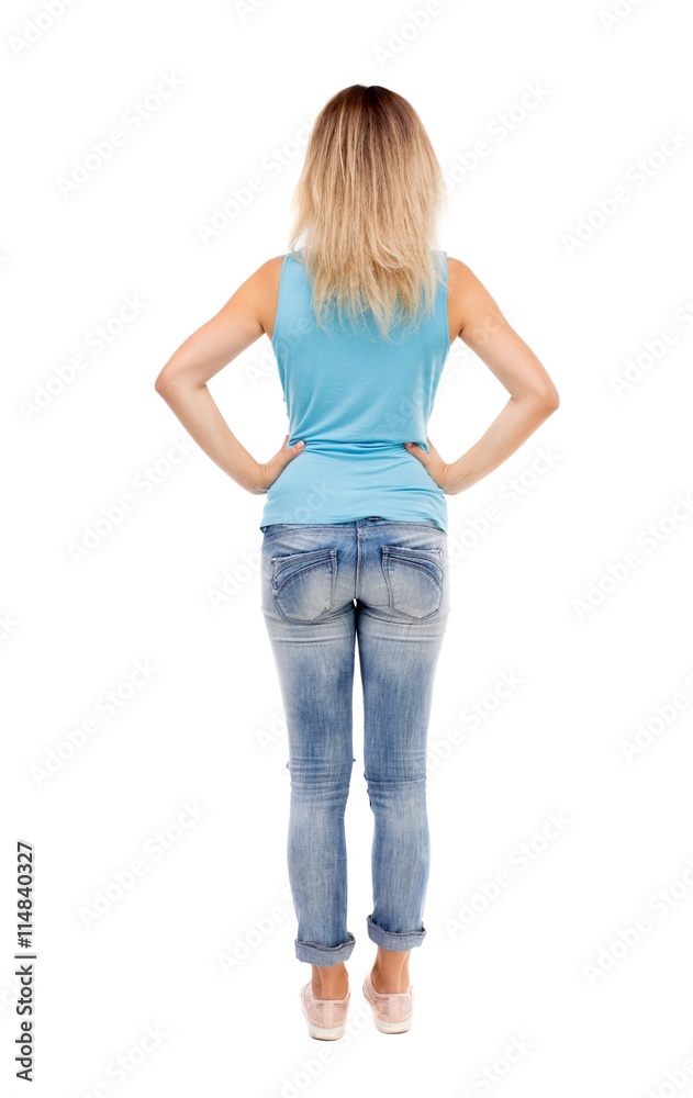 back view of standing young beautiful woman. back view of standing young beautiful woman.