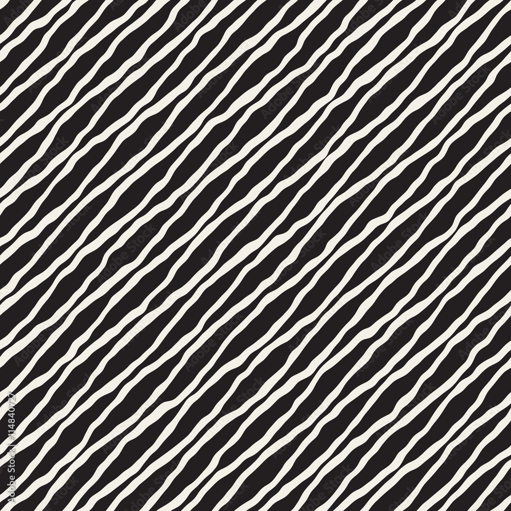 Vector Seamless Black And White Hand Drawn Diagonal Wavy Lines Pattern Vector Seamless Black And White Hand Drawn Diagonal Wavy Lines Pattern