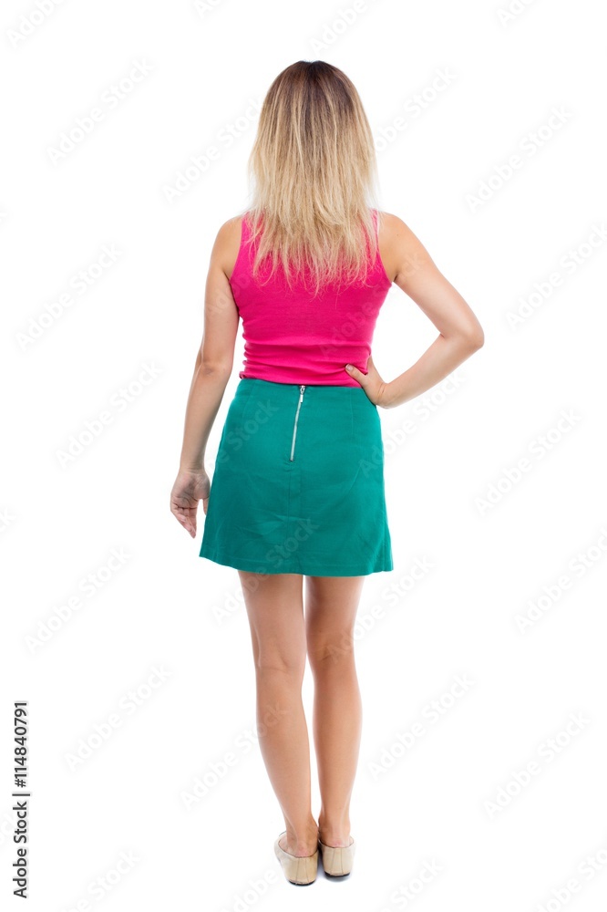 back view of standing young beautiful woman. back view of standing young beautiful woman.