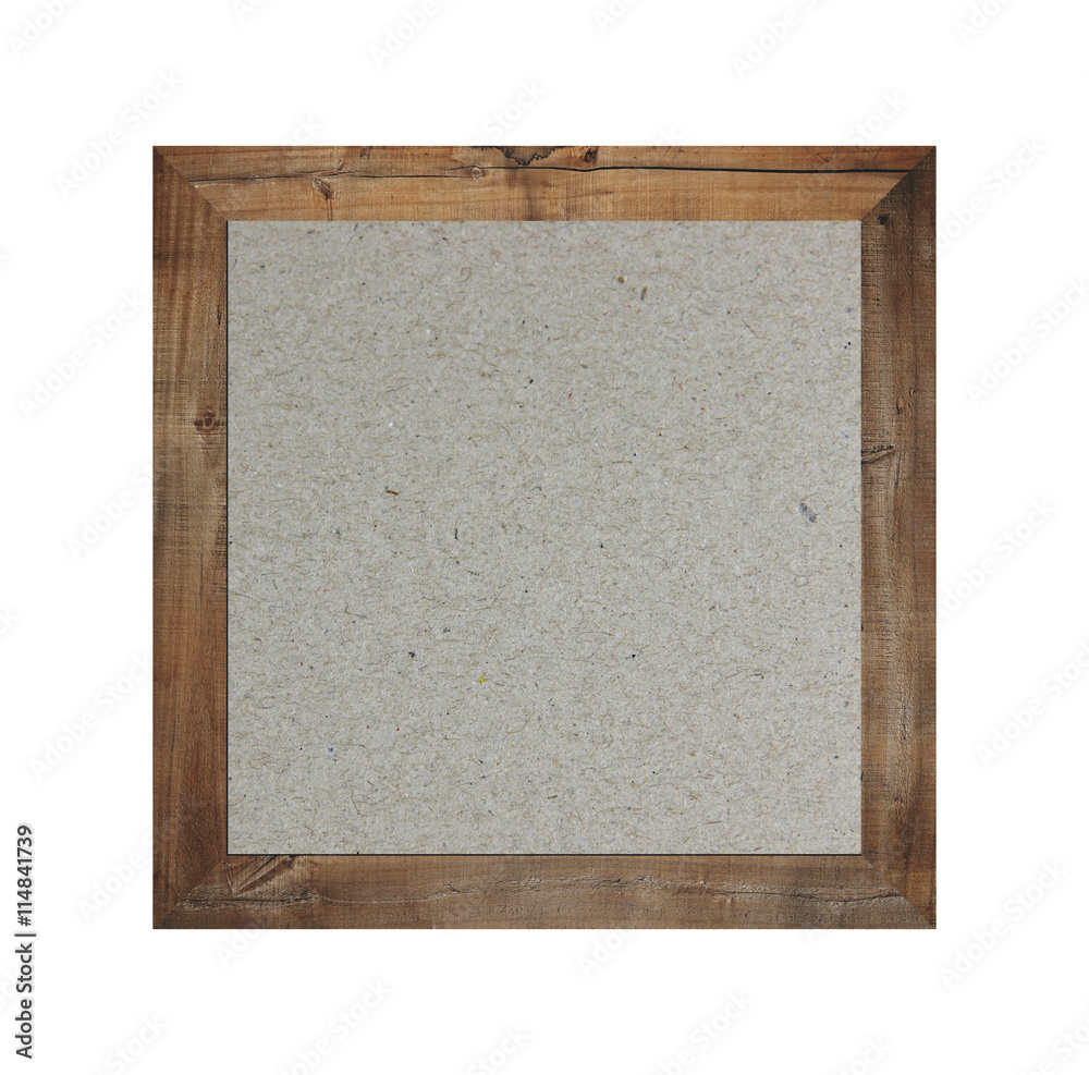 Fototapeta premium Old wooden frame isolated and have brown paper background.