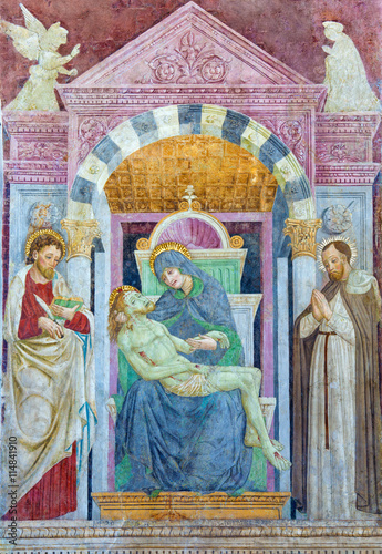 BRESCIA, ITALY - MAY 21, 2016: The fresco of Pieta in church Chiesa del Santissimo Corpo di Cristo by Paolo Caylina il Vecchio (cca 1501).