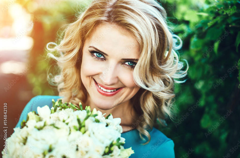Young and happy beautiful bride outdoor in the park Young and happy beautiful bride outdoor in the park
