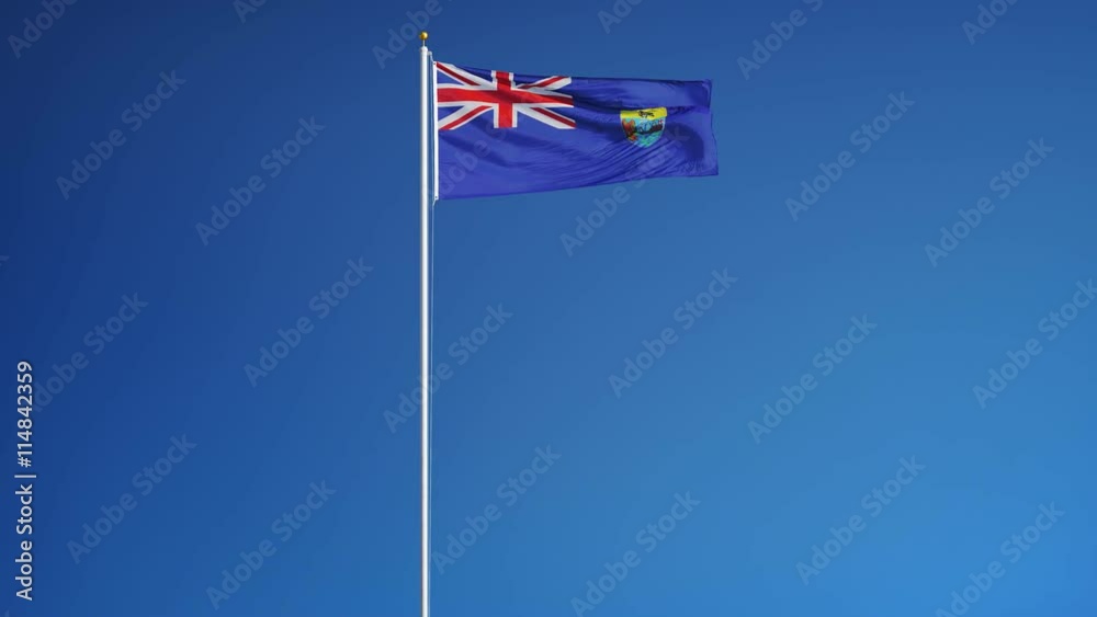 Saint Helena flag waving in slow motion against blue sky, seamlessly looped, long shot, isolated on alpha channel with black and white luminance matte, perfect for film, news, digital composition Saint Helena flag waving in slow motion against blue sky, seamlessly looped, long shot, isolated on alpha channel with black and white luminance matte, perfect for film, news, digital composition