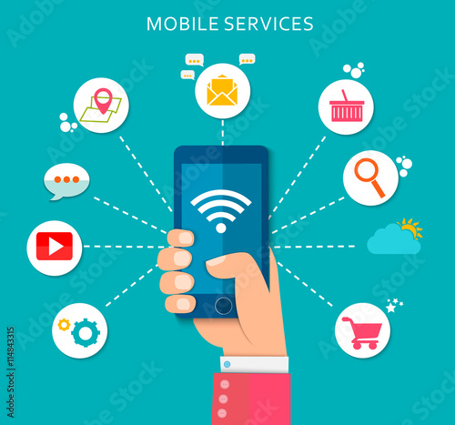 Flat design illustration with icons. Mobile services. eps10