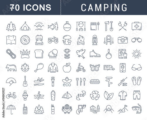 Set Vector Flat Line Icons Camping