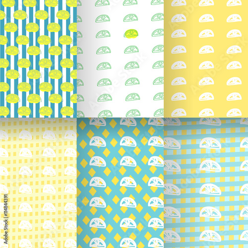 Lemon pattern decorative background with yellow. Bright summer design on a background of the trend Grunge line. Vector 