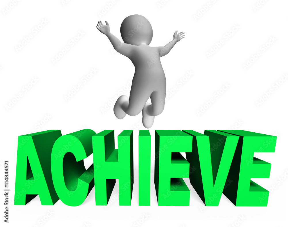 Achieve Character Indicates Man Jump And Achievement 3d Renderin Achieve Character Indicates Man Jump And Achievement 3d Renderin
