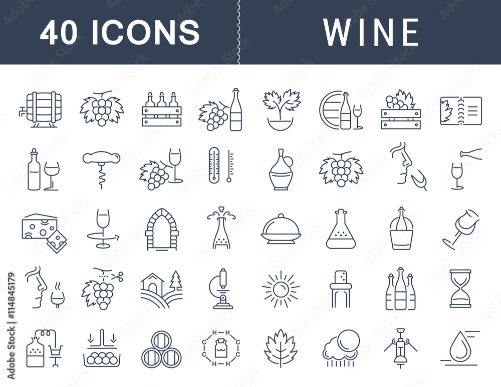 Set Vector Flat Line Icons Wine