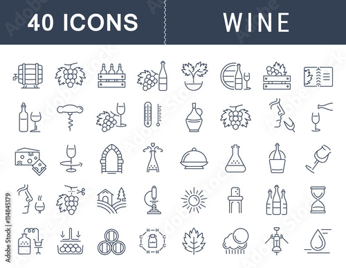Set Vector Flat Line Icons Wine