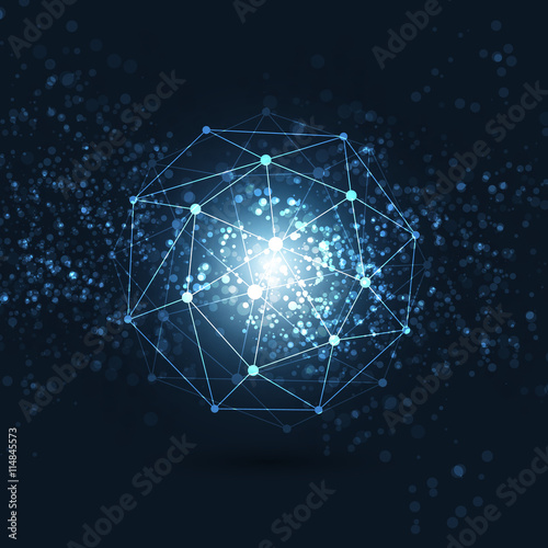 Cloud Computing, Digital Networks Structure, Telecommunications Concept Design, Modern Style Global Network Connections, Transparent Geometric Globe Wireframe With Sparkling Background