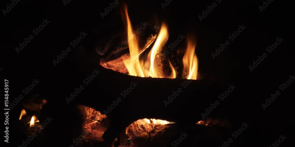 Close view of a glowing wood fire
