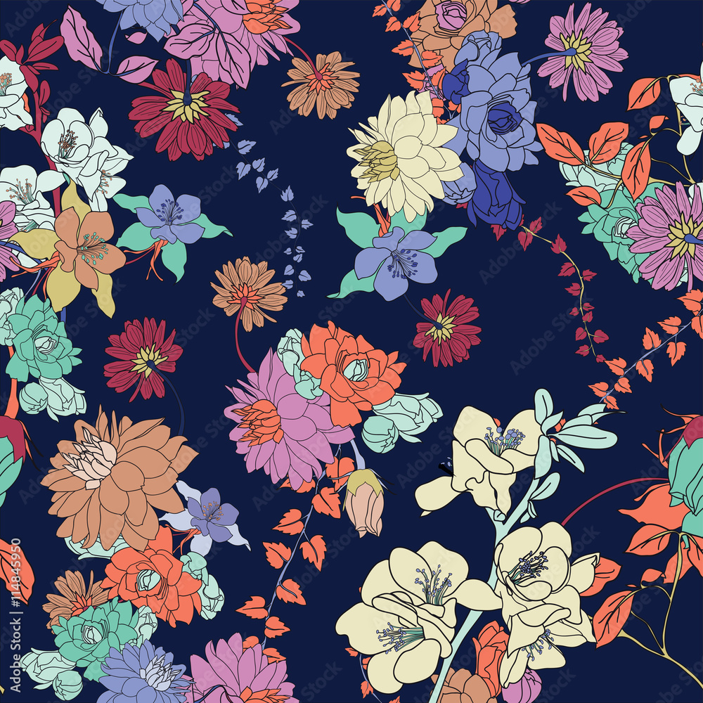 Obraz premium summer flower vector seamless pattern