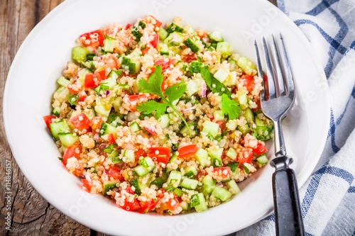 homemade tabbouleh salad with quinoa and vegetables