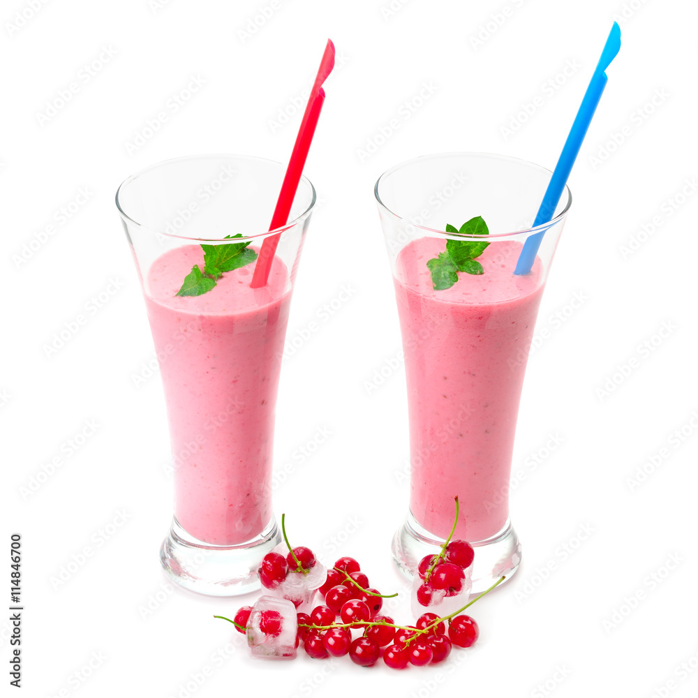 berries smoothies and red currants isolated on white background berries smoothies and red currants isolated on white background