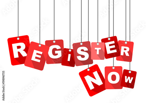 register now, red vector register now, flat vector register now, background register now