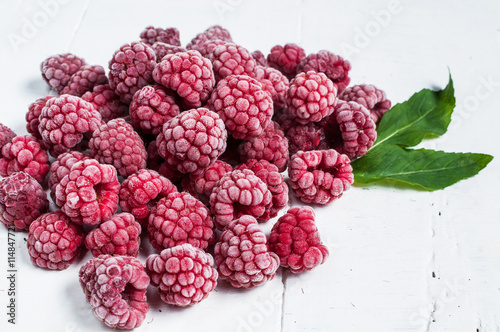 Summer fresh berries, healthy food, white wooden background. photo