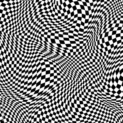Abstract black and white checkered background. Monochrome pattern with a distorted space. Element for design.