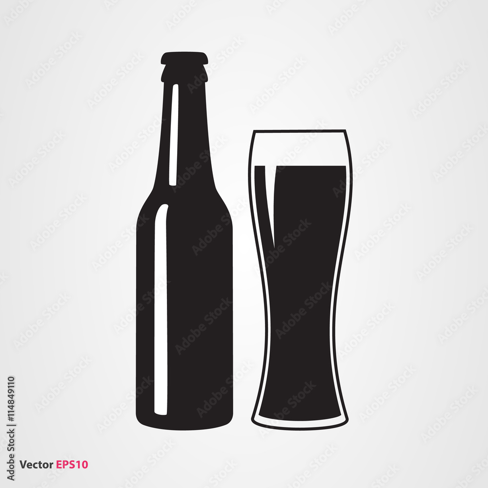 Bottle of dark craft beer with glass Bottle of dark craft beer with glass
