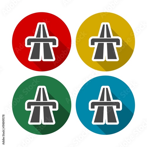 Highway icons set with long shadow